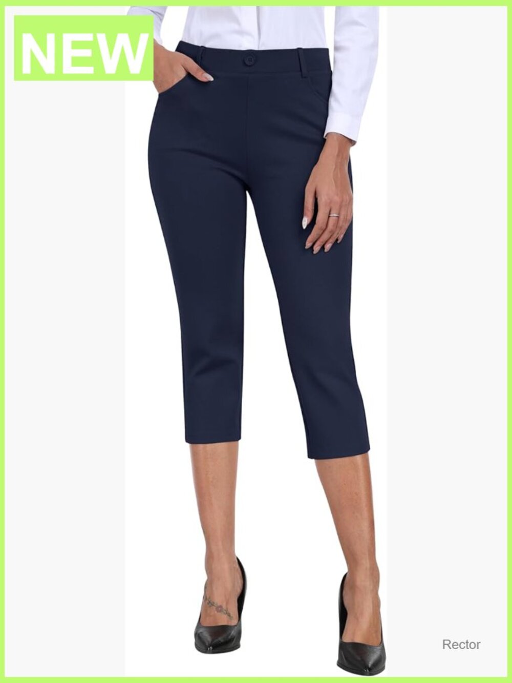 Women's Stretch Capri Pants with Pockets High Rise Cropped Dress Pants